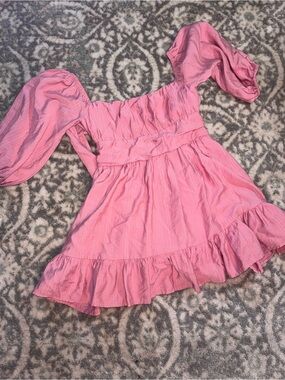 HYFVE Pink Puff-Sleeve Ruffle Mini Dress